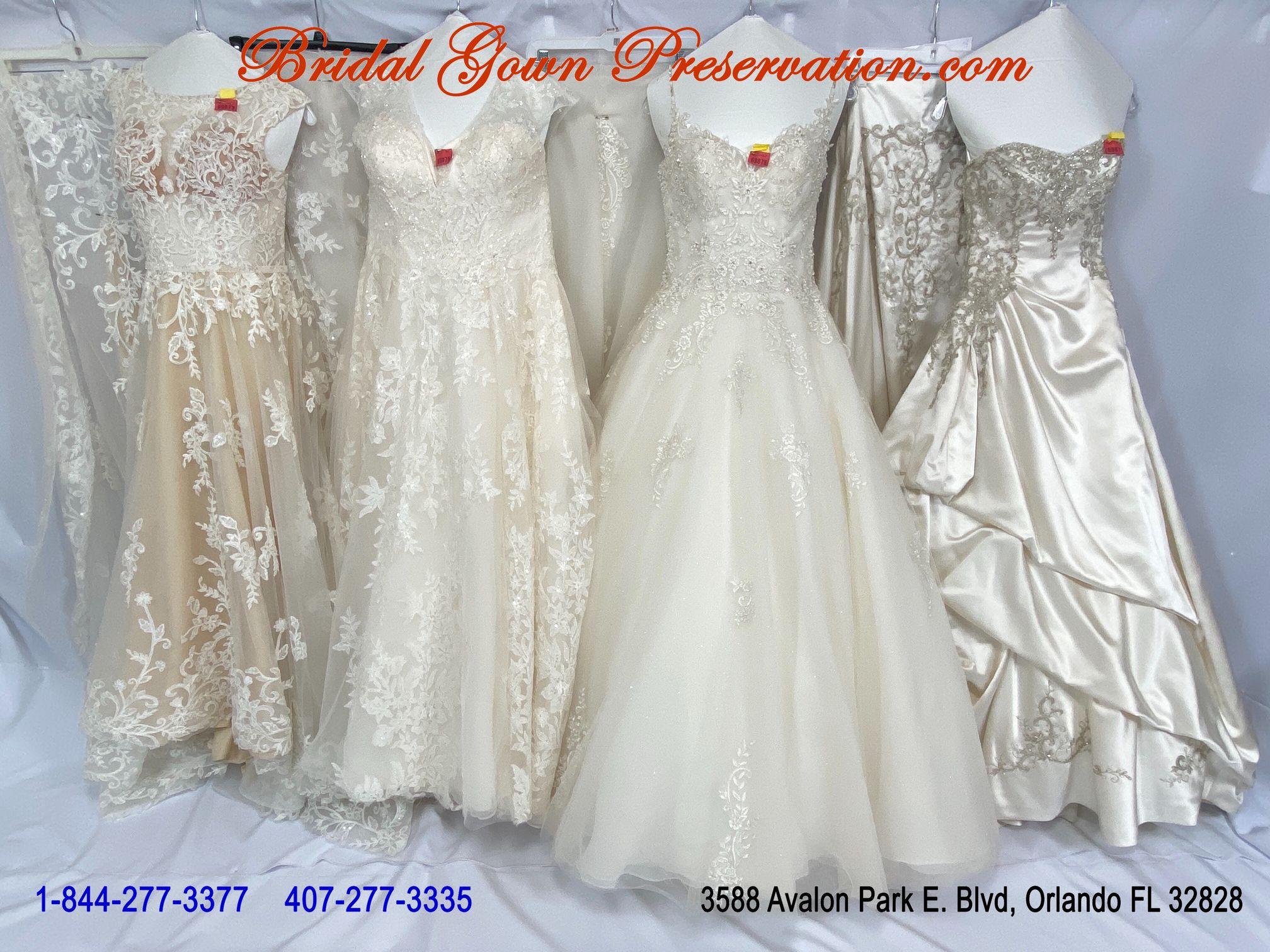 4 Wedding Gowns processed-by BridalGownPreservation.com